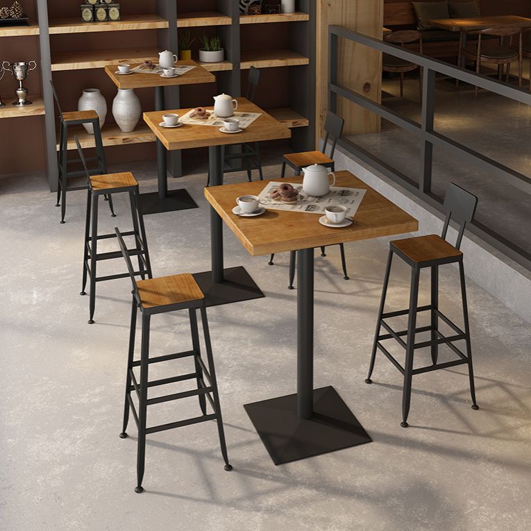 Industrial Square Hemlock Bar Dining Table Iron Indoor Bistro Table with Single Pedestal Clearhalo 'Bar Furniture' 'Bar Tables' 'bar_tables' 'Furniture' 'furniture_bar_tables' 'Kitchen & Dining Furniture' 'kitchen&dining_furn' 'kitchen' 1200x1200_e9619e8b-e6c7-4c04-a735-2ec30cfd0d26
