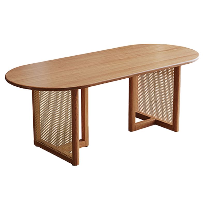 Contemporary Khaki Standard Dining Table Solid Wood Kitchen Dining Table with Double Pedestal Base Clearhalo ' dining_table' 'Dining Tables & Seating' 'Dining Tables' 'furn' 'furn_dining_table' 'Furniture' 'furniture_dining_table' 'Kitchen & Dining Furniture' 'kitchen&dining_furn' 'kitchen' 'kitchen_dining_table' 1200x1200_e962cf7d-bc58-4977-9bc4-40af2b997fad