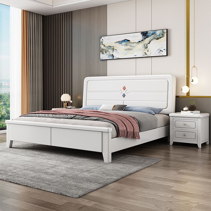 White Contemporary Panel Bed Solid Wood Bed Frame, 44.5" Tall Clearhalo 'Bedroom Furniture' 'Beds' 'furn' 'furn_beds' 'Furniture' 1200x1200_e962f2d6-5200-4a78-9c63-761eb0f68222