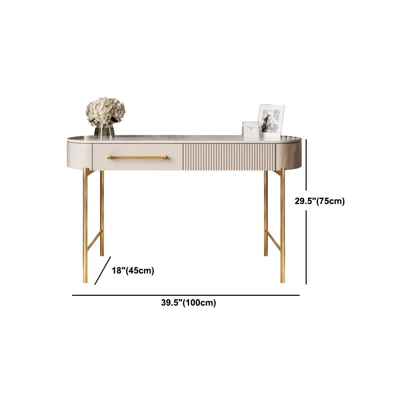 Luxuriöser Metallwaschtisch mit gepolstertem Hocker in Beige Eitelkeit