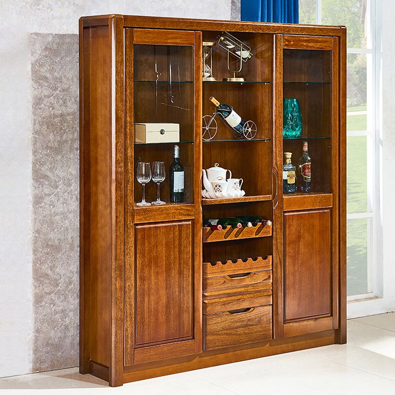 Moderne bruine walnoot vrijstaande wijnhouder met opbergplanken