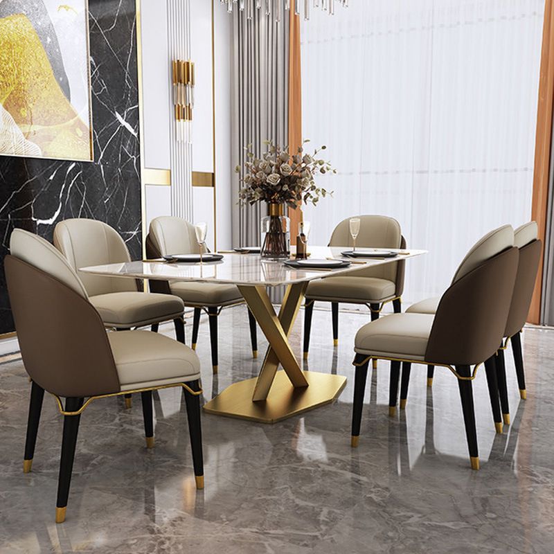 Rectangle Traditional Luxury Dining Table Sintered Stone Table with Gold Pedestal Base Clearhalo ' dining_table' 'Dining Tables & Seating' 'Dining Tables' 'furn' 'furn_dining_table' 'Furniture' 'furniture_dining_table' 'Kitchen & Dining Furniture' 'kitchen&dining_furn' 'kitchen' 'kitchen_dining_table' 1200x1200_e96af468-d13b-477a-aea5-57e884ce16ef