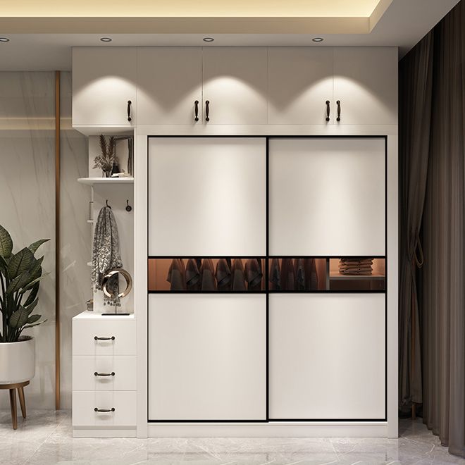 Engineered Wood Wardrobe Cabinet White Modern Wardrobe with Drawer Clearhalo 'Armoires & Wardrobes' 'armoires_wardrobes' 'Bedroom Furniture' 'furn' 'furn_armoires_wardrobes' 'Furniture' 1200x1200_e96db015-739d-4f2f-af26-7641773702dc