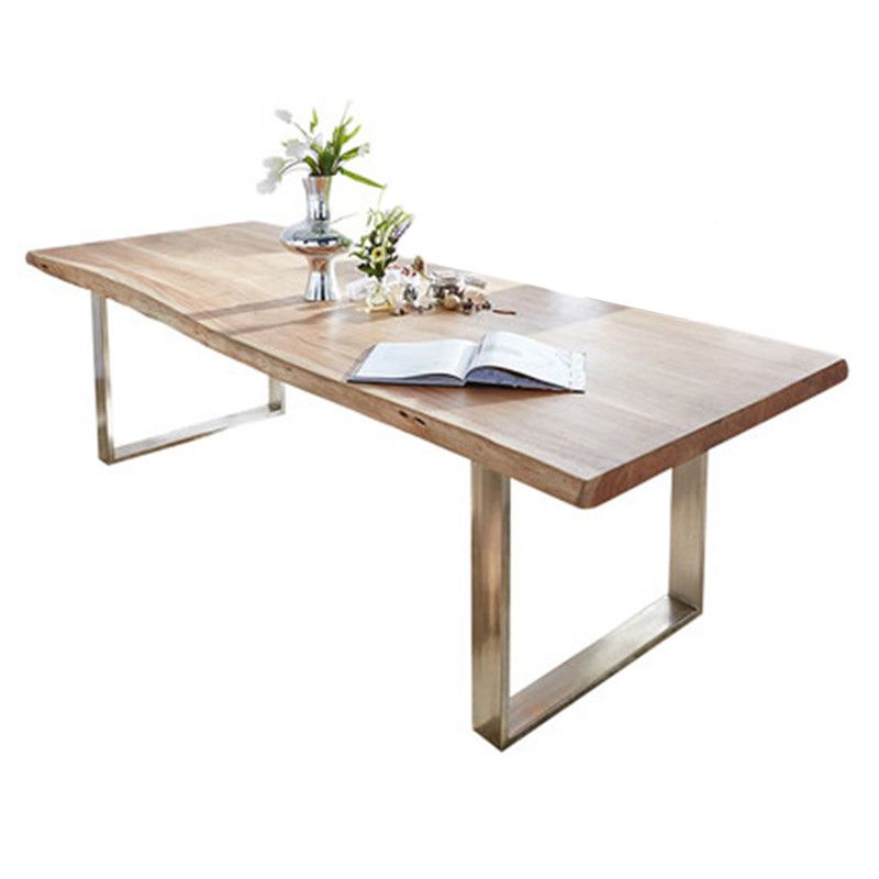 Rectangle Double Pedestal Glam Table Wood Color Fixed Table of Pinewood Solid Wood Clearhalo 'Dining Tables & Seating' 'Dining Tables' 'dining_table' 'furn' 'furn_dining_table' 'Furniture' 'furniture_dining_table' 'Kitchen & Dining Furniture' 'kitchen' 'kitchen_dining_table' 1200x1200_e96fb225-5ccd-4296-9107-aee112633a48