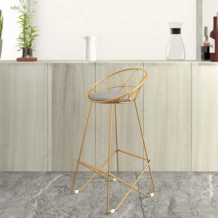 Nordic Backrest Armless Counter Stool Iron Cafe Bar Stool with Leather Cushion Clearhalo 'Bar Furniture' 'Bar Stools' 'bar_stools' 'furn' 'furn_bar_stools' 'Furniture' 'Kitchen & Dining Furniture' 1200x1200_e970e149-933b-4ea9-84e5-f99f2f5be303
