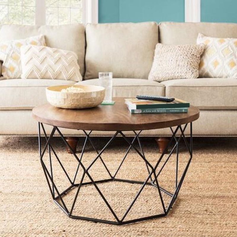 Frame Round Wooden Coffee Cocktail Table 1 Single Coffee Table - 17.7" H