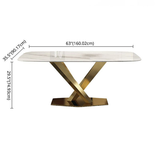 Contemporary Dining Set Rectangular Dining Table with X-shaped Metal Shelf Clearhalo 'Dining Room Sets' 'Dining Tables & Seating' 'dining_room_set' 'furn' 'furn_dining_room_set' 'Furniture' 'furniture_dining_room_set' 'Kitchen & Dining Furniture' 'kitchen&dining_furn' 'kitchen' 1200x1200_e9753b43-8295-4c23-b846-322fe74bfe5b