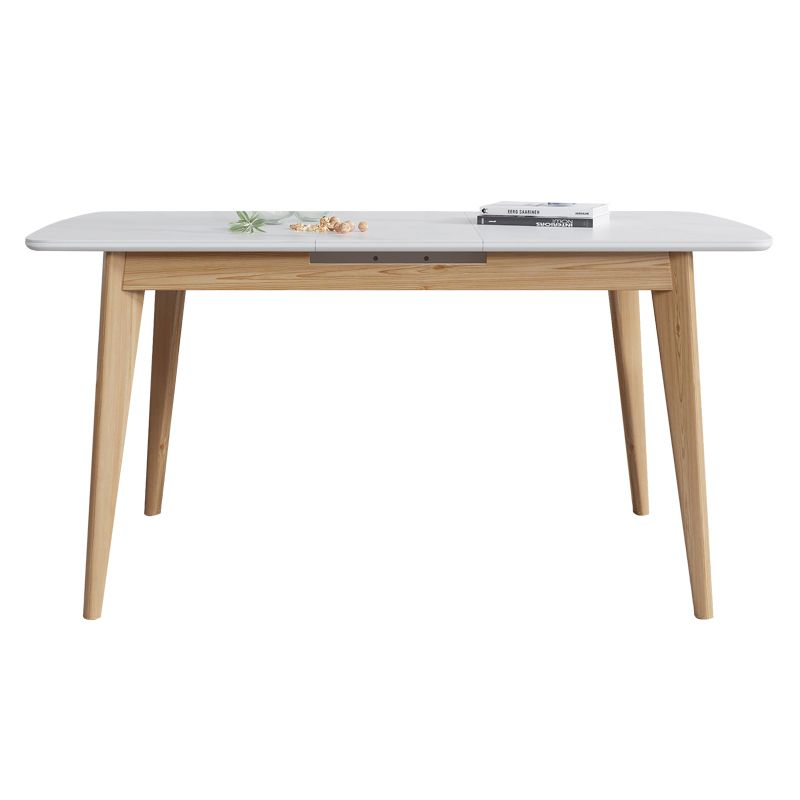 Sintered Stone Top Extendable Table in White Kitchen Table with Ash Wood Base and 4 Legs Clearhalo ' dining_table' 'Dining Tables & Seating' 'Dining Tables' 'furn' 'furn_dining_table' 'Furniture' 'furniture_dining_table' 'Kitchen & Dining Furniture' 'kitchen&dining_furn' 'kitchen' 'kitchen_dining_table' 1200x1200_e975d26f-1eff-427c-8b49-d7fac1b15eeb