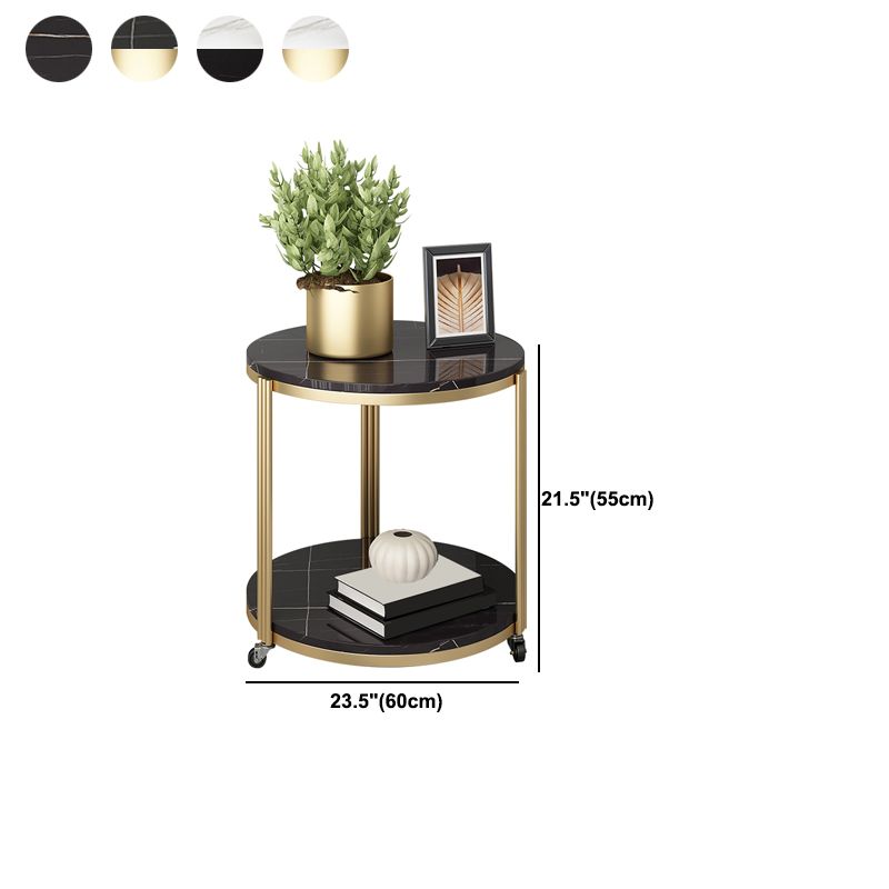 Modern 21.6" Tall Slate Round Side Table Metal Frame End Table with Shelf