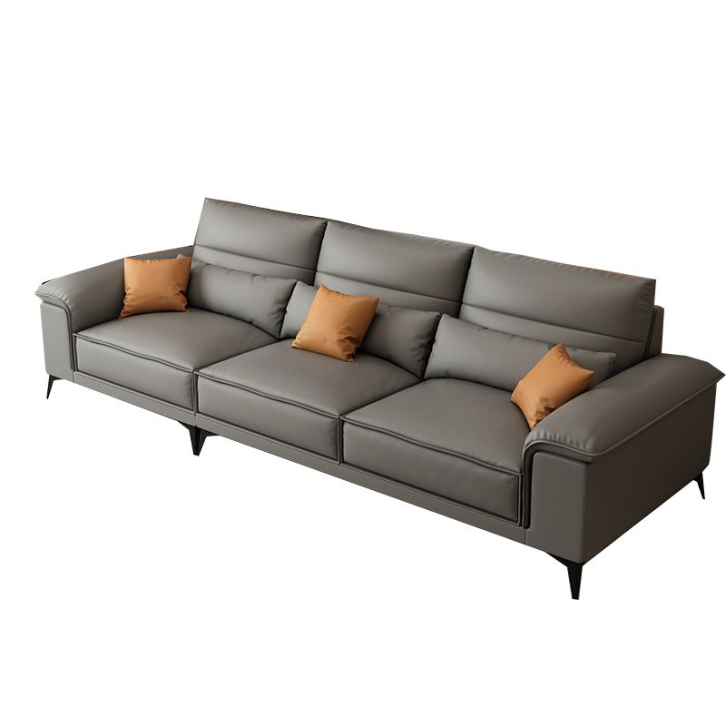 Square Arm Grey Cushion Back Contemporary Faux Leather Living Room Sofa Clearhalo 'furn' 'furn_sectionals' 'Furniture' 'furniture_sectionals' 'kitchen' 'kitchen_sectionals' 'Living Room Furniture' 'Sectionals' 1200x1200_e97fd7ec-dfa1-4030-ba42-27a0ccc3f59e
