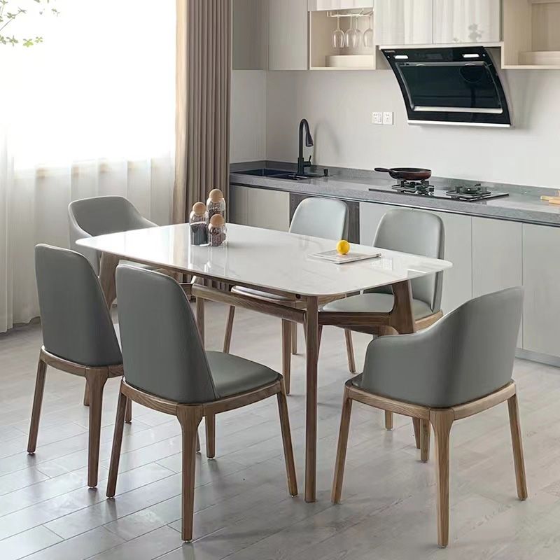 Mid-Century Dining Table with Brown Wood Frame Stone Top Dinette Table Clearhalo 'Dining Tables & Seating' 'Dining Tables' 'dining_table' 'furn' 'furn_dining_table' 'Furniture' 'Kitchen & Dining Furniture' 1200x1200_e980d9f2-fde3-4582-a2c3-654b2e825bd6