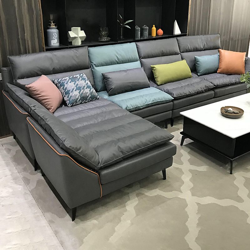 Dark Gray Pillowed Back Cushions Contemporary Stain-Resistant Sofa Clearhalo 'furn' 'furn_sectionals' 'Furniture' 'Living Room Furniture' 'Sectionals' 1200x1200_e9826b8f-a572-4bd8-9c4a-d4561b0ba082