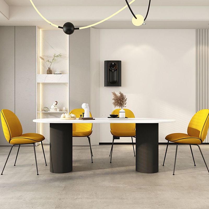 Oval Sintered Stone Dining Table Modern White-black Furniture with Double Pedestal Base Clearhalo 'Dining Tables & Seating' 'Dining Tables' 'dining_table' 'furn' 'furn_dining_table' 'Furniture' 'Kitchen & Dining Furniture' 1200x1200_e982945d-a871-4673-bdf1-67ef434d4628