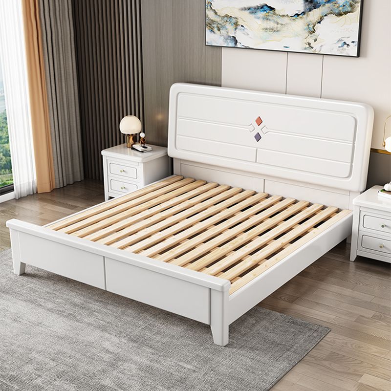White Contemporary Panel Bed Solid Wood Bed Frame, 44.5" Tall Clearhalo 'Bedroom Furniture' 'Beds' 'furn' 'furn_beds' 'Furniture' 1200x1200_e9831806-17f6-4727-b53d-04d790169544