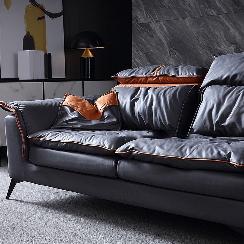 Pillow Top Arm Sectionals 26.22"High Faux Leather Cushion Back Sofa, Black Clearhalo 'furn' 'furn_sectionals' 'Furniture' 'furniture_sectionals' 'Living Room Furniture' 'Sectionals' 1200x1200_e9848038-51bd-41e6-a9f6-f2d00066b029