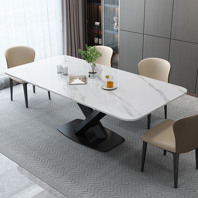 Luxury Style Sintered Stone Table Black Single Pedestal Base Rectangle Table for Home Clearhalo ' dining_table' 'Dining Tables & Seating' 'Dining Tables' 'furn' 'furn_dining_table' 'Furniture' 'furniture_dining_table' 'Kitchen & Dining Furniture' 'kitchen&dining_furn' 'kitchen' 'kitchen_dining_table' 1200x1200_e9891da2-37b0-4c3f-8340-67d7a8817cf1