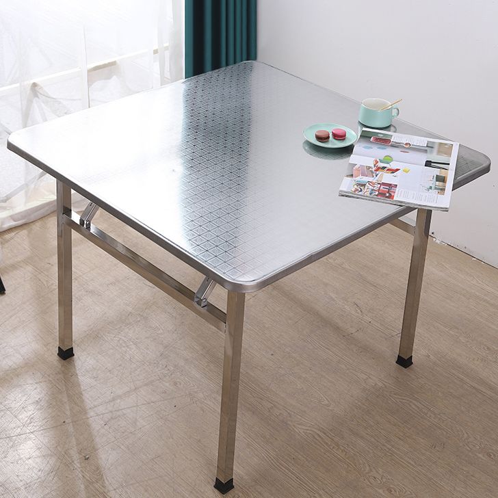 Industrial Square Stainless Steel Dining Table Standard Silver Dining Table for Kitchen Clearhalo ' dining_table' 'Dining Tables & Seating' 'Dining Tables' 'furn' 'furn_dining_table' 'Furniture' 'furniture_dining_table' 'Kitchen & Dining Furniture' 'kitchen&dining_furn' 'kitchen' 'kitchen_dining_table' 1200x1200_e98a8ff9-e607-470c-b9c2-73b2685ea521