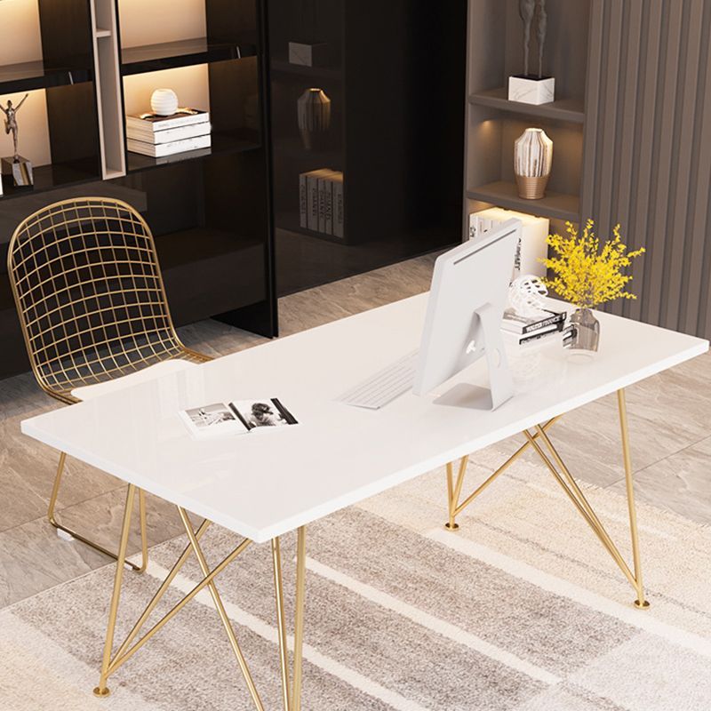 Escritorio de escritura de glamour rectangular escritorio de madera blanca con patas de metal