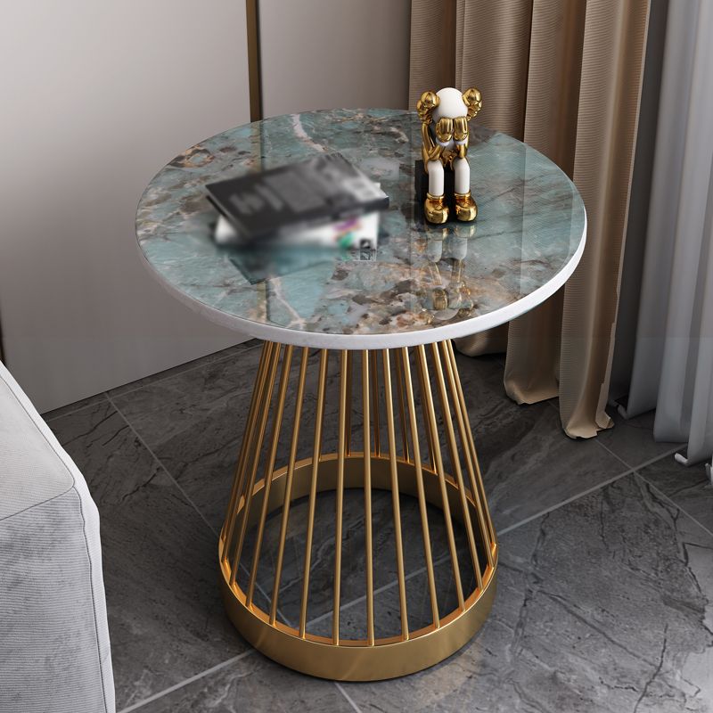 21.6"H Modern Metal Frame Base Slate Round Coffee Table End Table