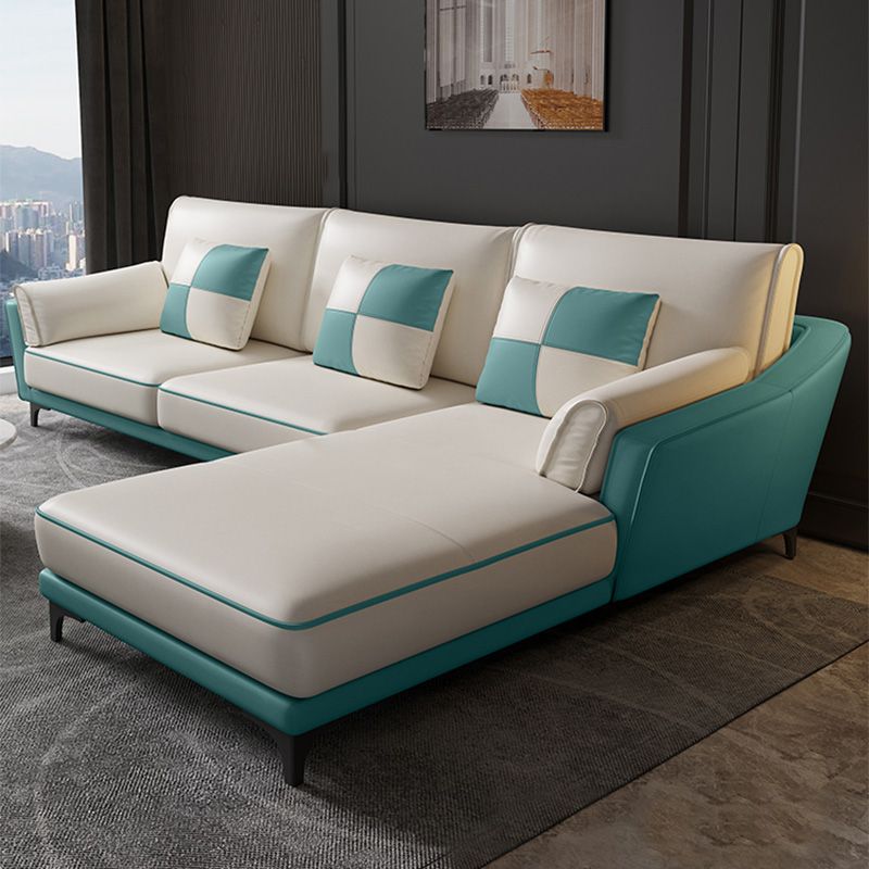 Sloped Arm Sectional Modernism Genuine Leather 3/4-seat Sectional Clearhalo 'furn' 'furn_sectionals' 'Furniture' 'Living Room Furniture' 'Sectionals' 1200x1200_e99050d1-5ae5-490c-a644-ea457c265a37