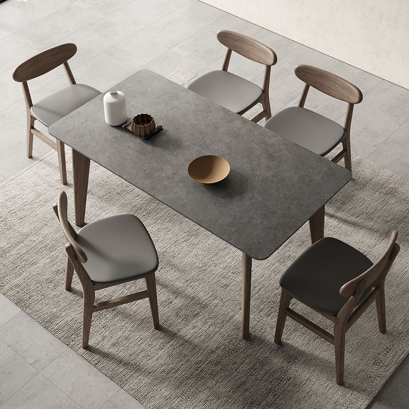 Modern 1/4/5/6 Pieces Rectangle Dining Set Sintered Stone Top Solid Wood Table Set Clearhalo 'Dining Room Sets' 'Dining Tables & Seating' 'dining_room_set' 'furn' 'furn_dining_room_set' 'Furniture' 'Kitchen & Dining Furniture' 1200x1200_e9944881-df49-4fd9-92d9-5d327fd776dc