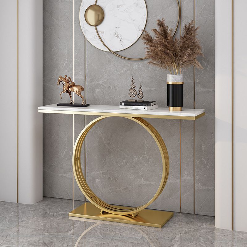 Glam Hall Pedestal Marble Rectangle Stain Resistant Console Sofa Table
