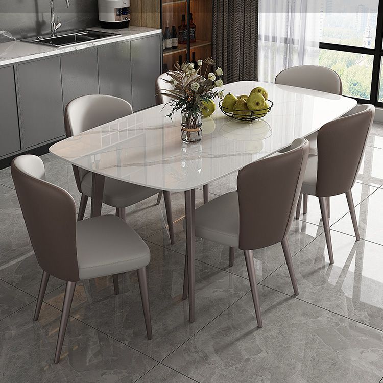 Glam Style Furniture Rectangle Stone Dining Room Table in White