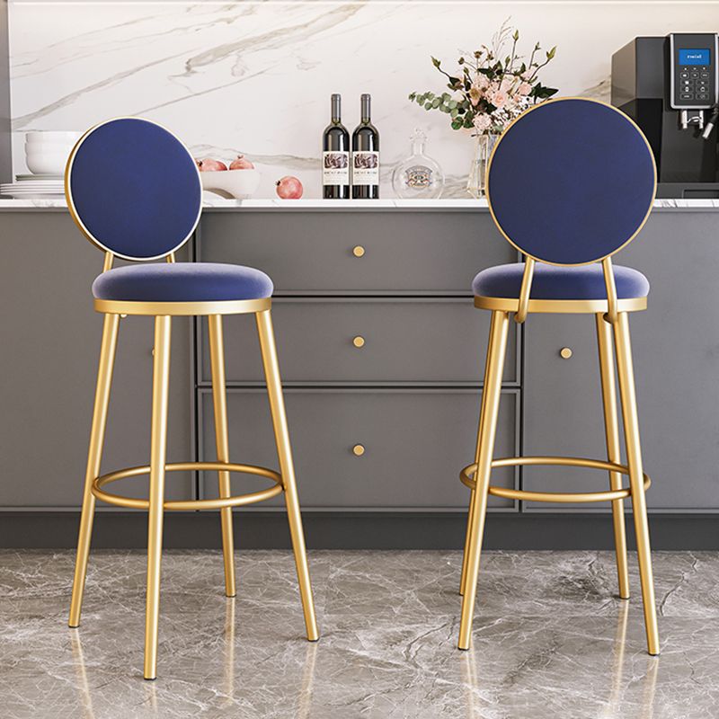 Glam Backrest Armless Counter Stool Iron Cafe Bar Stool with Velvet Cushion and Pedal Clearhalo 'Bar Furniture' 'Bar Stools' 'bar_stools' 'furn' 'furn_bar_stools' 'furniture_bar_stools' 'Kitchen & Dining Furniture' 'kitchen&dining_furn' 'kitchen' 'kitchen_furn' Furniture' 1200x1200_e99e991d-a7e2-40dc-8773-f1c321e0f2bc