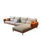 Flared Arm Sectional with Chaise Orange Faux Leather 4-seat Sectional Clearhalo 'furn' 'furn_sectionals' 'Furniture' 'Living Room Furniture' 'Sectionals' 1200x1200_e99ecbba-d160-46d4-9968-d8b2154b0526