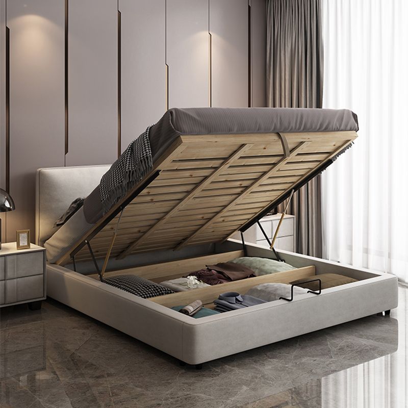 Modern Beige Standard Bed with Rectangular Panel Headboard and Legs