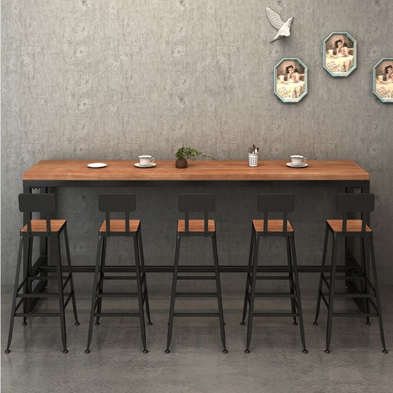 Pine Wood Bar Dining Table Industrial Rectangle Bar Table with Trestle Pedestal for Cafe Clearhalo 'Bar Furniture' 'Bar Tables' 'bar_tables' 'furn' 'furn_bar_tables' 'Furniture' 'furniture_bar_tables' 'Kitchen & Dining Furniture' 1200x1200_e9a3cc00-bc4a-483e-b4ea-7cb5d616a291