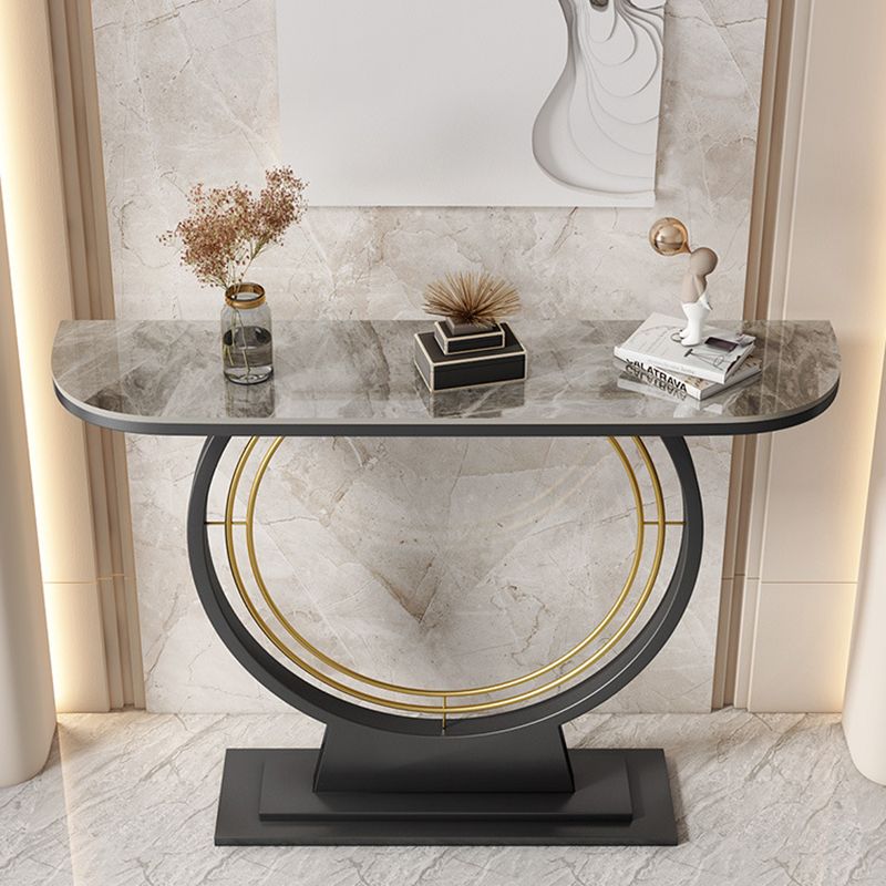 Glam Stone Console Table Half Moon Stain Resistant Accent Table for Hall