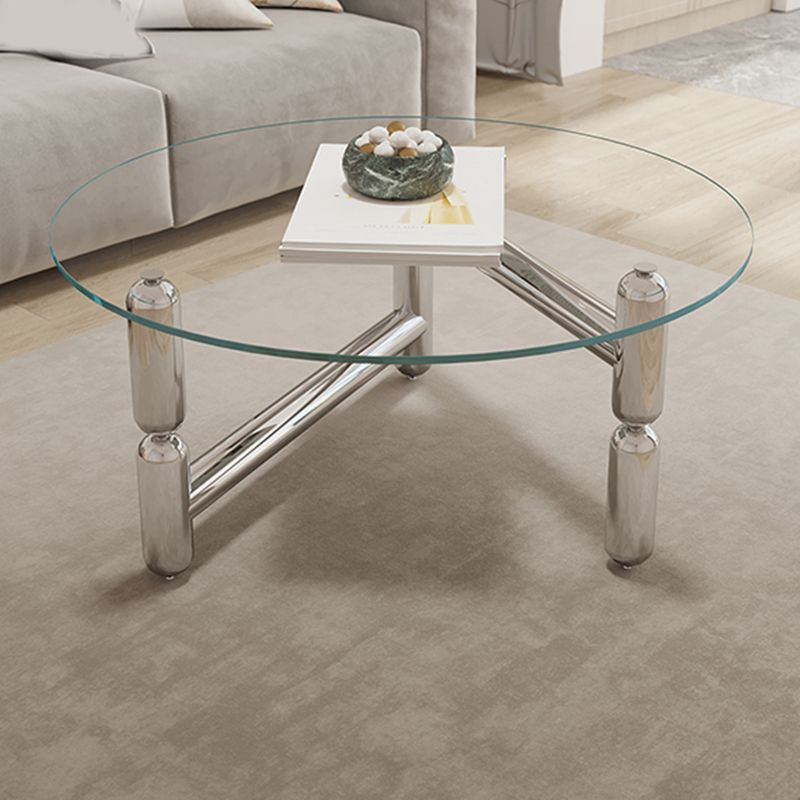 Glass Top Steel Coffee Table Round Minimalist Modern Coffee Table Clearhalo 'Coffee & Accent Tables' 'Coffee Tables' 'coffee_tables' 'furn' 'furn_coffee_tables' 'Furniture' 'Living Room Furniture' 1200x1200_e9a60b29-5362-4120-879b-5c595f63fcdf