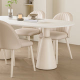 1/5 Piece Oval Shape Stone Top Dining Room Furniture Set in White