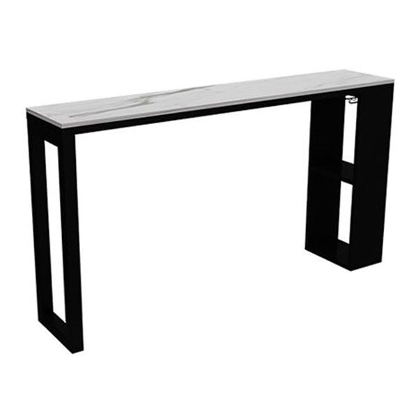 Sintered Stone Top Rectangular Bar Table Modern Bistro Table with Storage Double Pedestal Clearhalo 'Bar Furniture' 'Bar Tables' 'bar_tables' 'furn' 'furn_bar_tables' 'Furniture' 'Kitchen & Dining Furniture' 1200x1200_e9a9239e-0134-4552-8498-53b90a627fcd