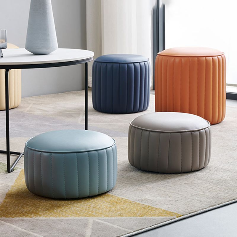 Modern Round Ottoman Pouf Genuine Leather Solid Water Resistant Ottoman for Children Clearhalo 'furn' 'furn_ottomans_poufs' 'Furniture' 'Living Room Furniture' 'Ottomans & Poufs' 'ottomans_poufs' 1200x1200_e9a970ef-dcd1-4370-8616-6a61a404c2f0
