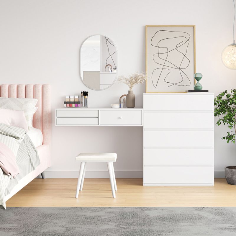 Contemporary Vanity 3 Storage Drawers Dresser with Mirror Stool in White