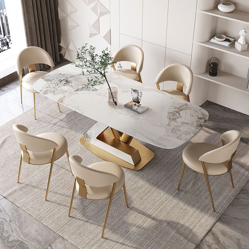 Stone Dining Table Set 1/4/5/7 Pcs Modern Dining Table with Armless Chairs
