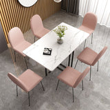 Contemporary Faux Marble Dining Table Sled Base Rectangle Table for Home Clearhalo ' dining_table' 'Dining Tables & Seating' 'Dining Tables' 'furn' 'furn_dining_table' 'Furniture' 'furniture_dining_table' 'Kitchen & Dining Furniture' 'kitchen&dining_furn' 'kitchen' 'kitchen_dining_table' 1200x1200_e9abc832-d05f-4691-b501-d29bcbb3f3ad