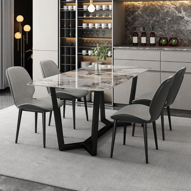 Nordic Style Parsons Dining Chairs Fabric and Faux Leather Chair