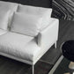 Black/White 3-seat Fabric Sofa Square Arm Sofa with Bolster Pillows