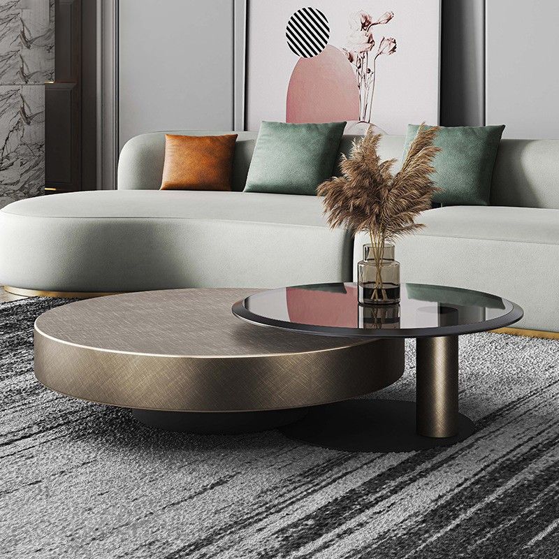 Modern Stainless Steel Solid Coffee Table Round Cocktail Table in Brass/Black Clearhalo 'Coffee & Accent Tables' 'Coffee Tables' 'coffee_tables' 'furn' 'furn_coffee_tables' 'Furniture' 'furniture_coffee_tables' 'Living Room Furniture' 1200x1200_e9aec249-beb5-4b1c-a18b-168a67c415b1
