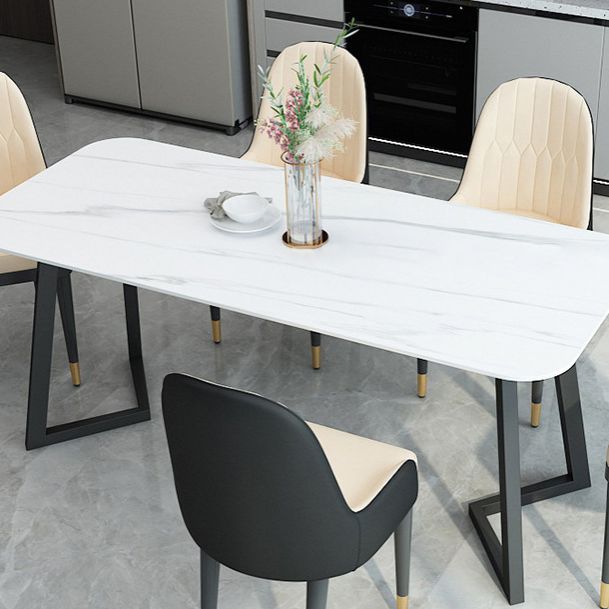 Contemporary Sintered Stone Standard Dining Set Black & White Rectangle Shape Dining Set for Kitchen Clearhalo 'Dining Room Sets' 'Dining Tables & Seating' 'dining_room_set' 'furn' 'furn_dining_room_set' 'Furniture' 'furniture_dining_room_set' 'Kitchen & Dining Furniture' 'kitchen&dining_furn' 'kitchen' 1200x1200_e9af5006-07bc-484a-9821-1647c8fd5eca