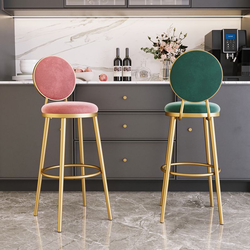 Nordic Armless Backrest Counter Stool Iron Kitchen Bar Stool with Velvet Cushion and Pedal Clearhalo 'Bar Furniture' 'Bar Stools' 'bar_stools' 'furn' 'furn_bar_stools' 'Furniture' 'furniture_bar_stools' 'Kitchen & Dining Furniture' 1200x1200_e9b381b8-926f-4e7c-b087-2b9ff9a941a4