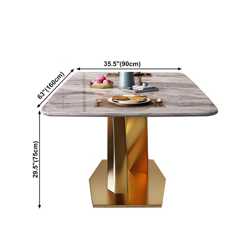 Rectangle Traditional Luxury Table Grey Sintered Stone Table with Gold Pedestal Base Clearhalo ' dining_table' 'Dining Tables & Seating' 'Dining Tables' 'furn' 'furn_dining_table' 'Furniture' 'furniture_dining_table' 'Kitchen & Dining Furniture' 'kitchen&dining_furn' 'kitchen' 'kitchen_dining_table' 1200x1200_e9b771bd-825d-49cd-a067-95639956edb6