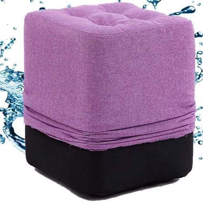 Tufted quadratische Form Ottomane moderne Leinenmischung gepolsterter Pouf