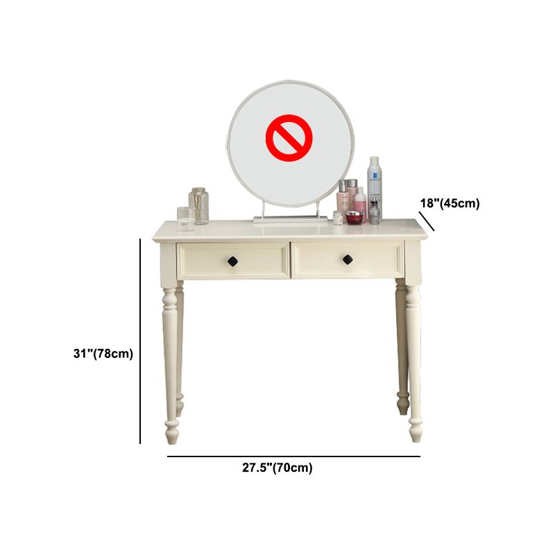 Modern Style Pine White Rectangular 4 Legs Dressing Table with 2 Drawers