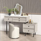 Wood and Metal Vanity Table in Grey/White 5 Storage Drawers Makeup Desk Clearhalo 'Bedroom Furniture' 'furn' 'furn_makeup_vanities' 'Furniture' 'Makeup Vanities' 'makeup_vanities' 1200x1200_e9c0f7ab-27e9-4653-a34d-3814b92143ab