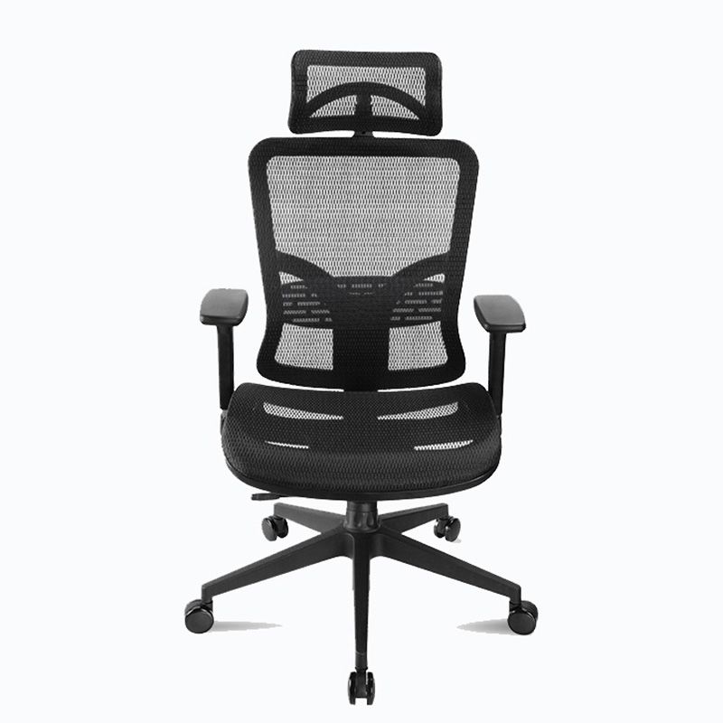 Chaise de bureau rotative en maille avec dossier haut noir, chaise de travail avec roulettes