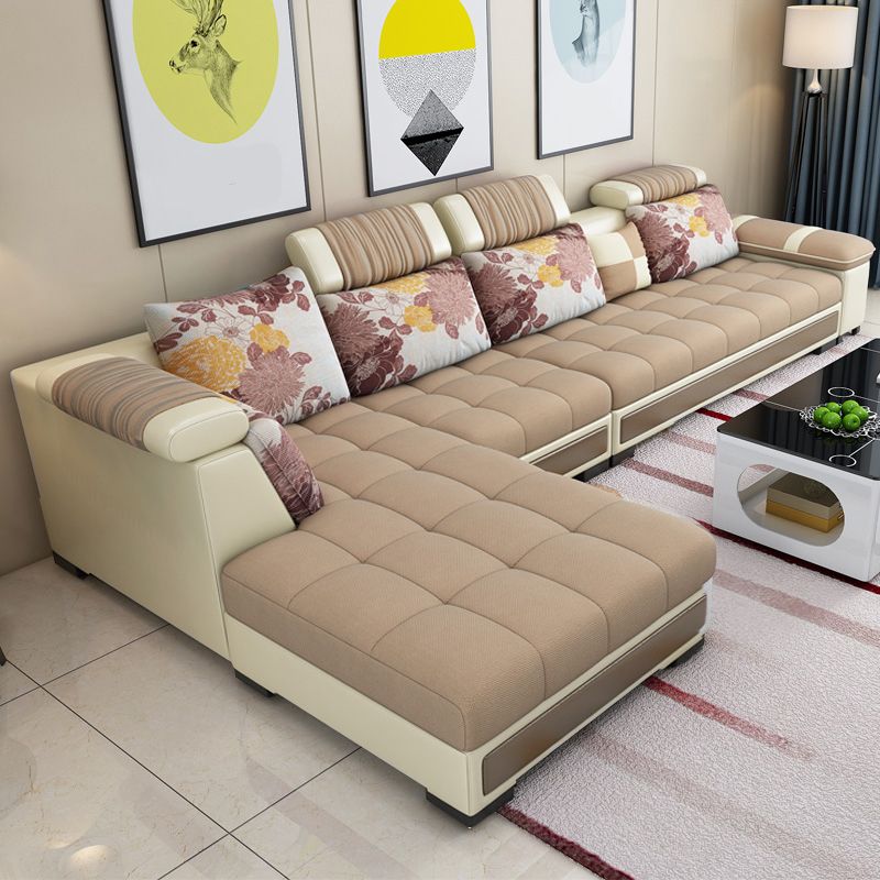 Contemporary Sewn Pillow Back Sofa 138.83"D x 68.9"W x 35.43"H Pillow Top Arm Sofa Clearhalo 'furn' 'furn_sectionals' 'Furniture' 'furniture_sectionals' 'kitchen' 'kitchen_sectionals' 'Living Room Furniture' 'Sectionals' 1200x1200_e9c5811a-8f3e-44b2-92ba-5ae85437e67e